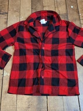 Komar Kids Red and Black Plaid Button-Down Pajama Shirt Large